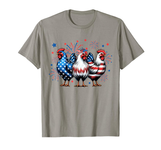 Red White Blue Chicken USA Flag Firework 4th of July T-Shirt