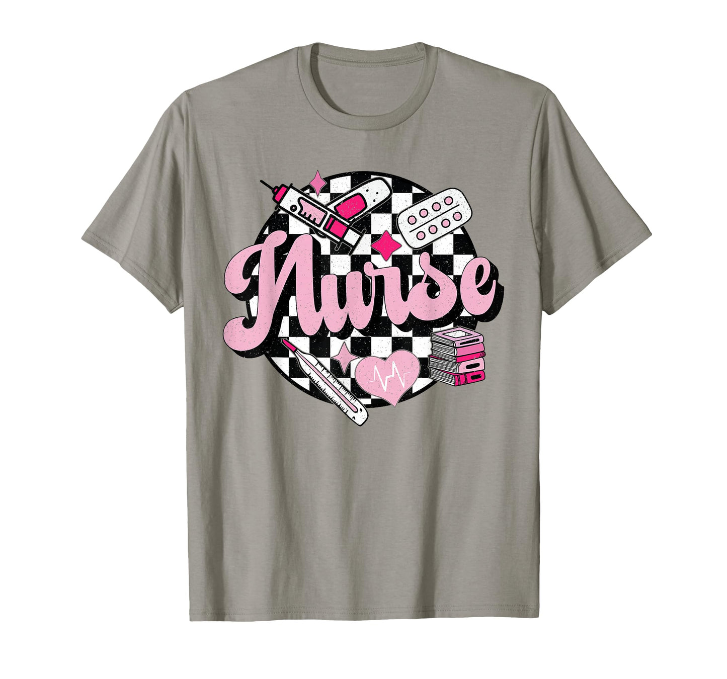 Checkered Retro Nurse School For Women Nursing Groovy Nurse T-Shirt