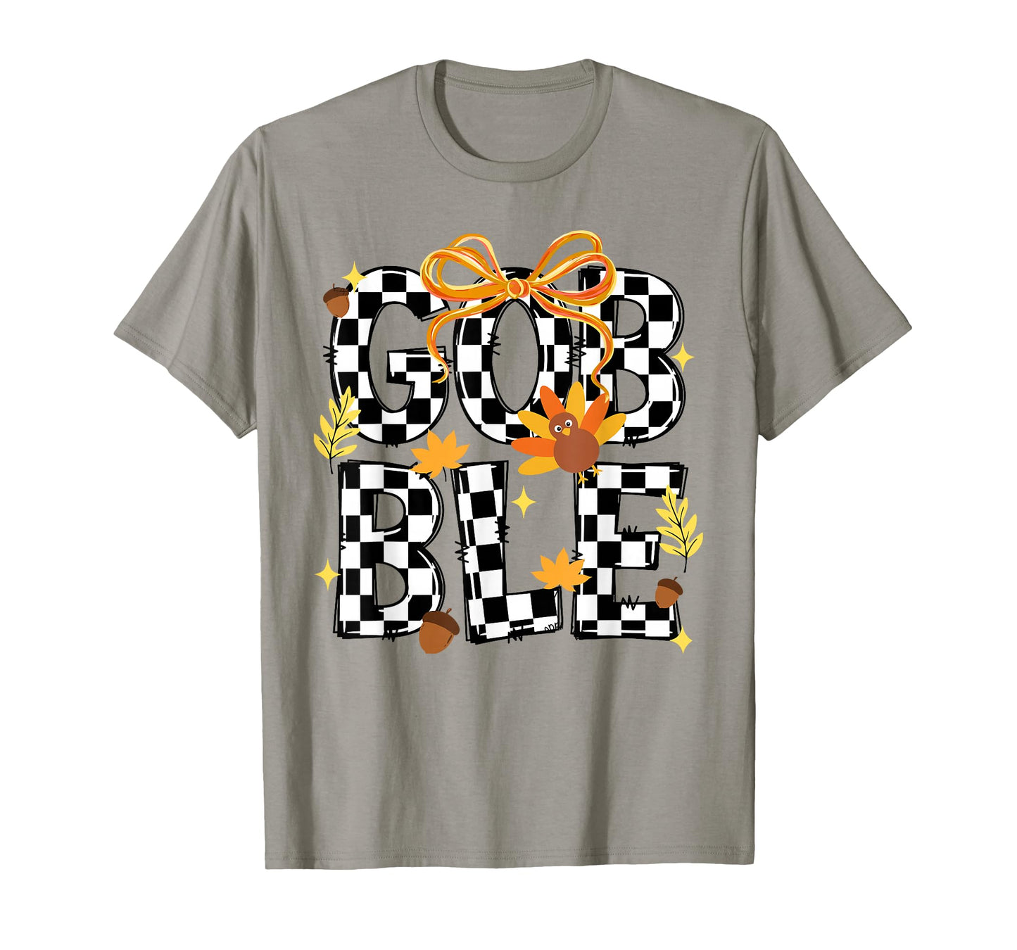 Happy Thanksgiving Gobble Coquette Checkered Turkey Fall Kid T-Shirt