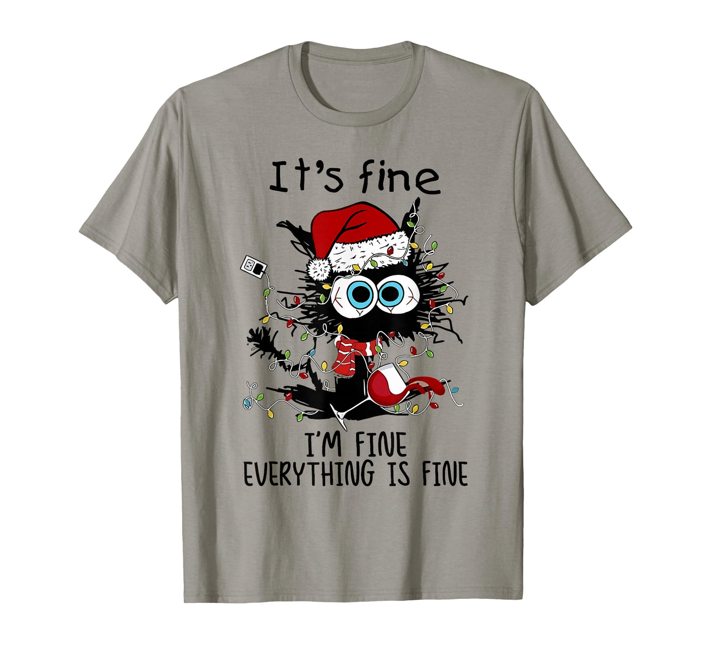 I'm Fine This Is Fine Everything Is Fine Black Cat Christmas T-Shirt