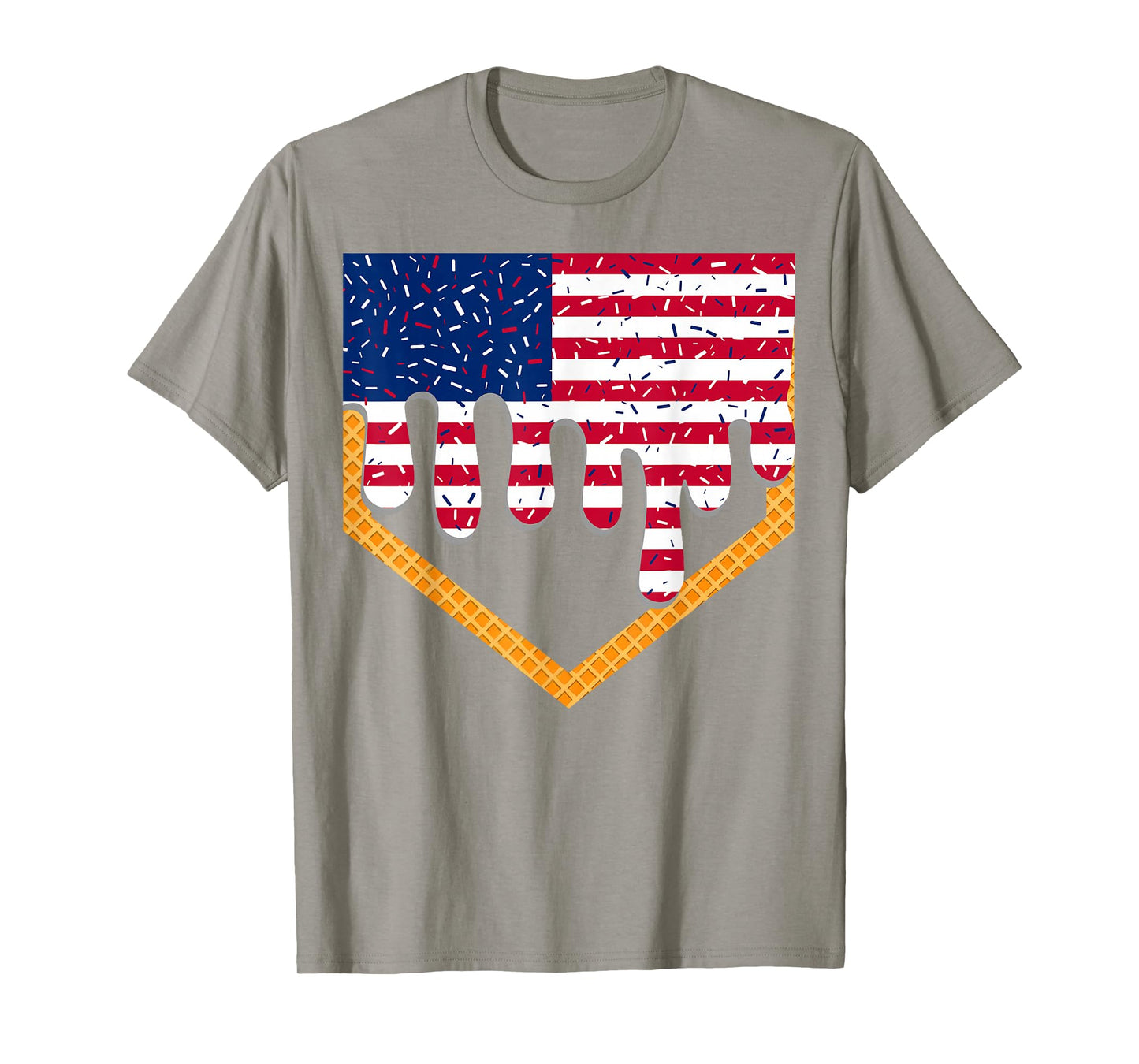 4th of July Baseball Drip Ice Cream Patriotic American Flag T-Shirt