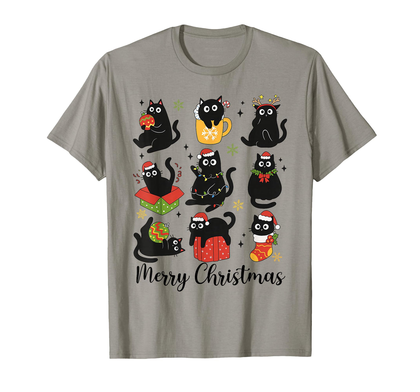 Meow Christmas Xmas Lights Black Cat Pajamas Family Funny T-Shirt