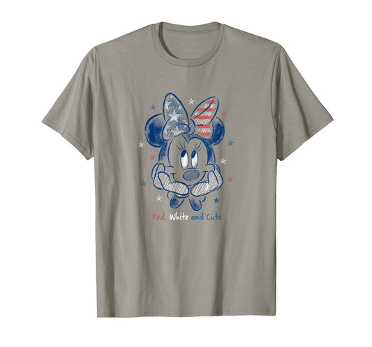 Disney Minnie Mouse 4th of July Red White & Cute Sketch T-Shirt