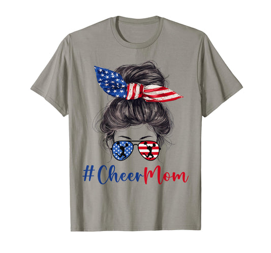 Cheer Mom USA American Flag Mothers Day Gift 4th Of July Women Men T-Shirt