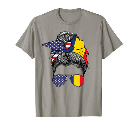 Romanian Women Girl USA Heritage American Romania Flag T-Shirt