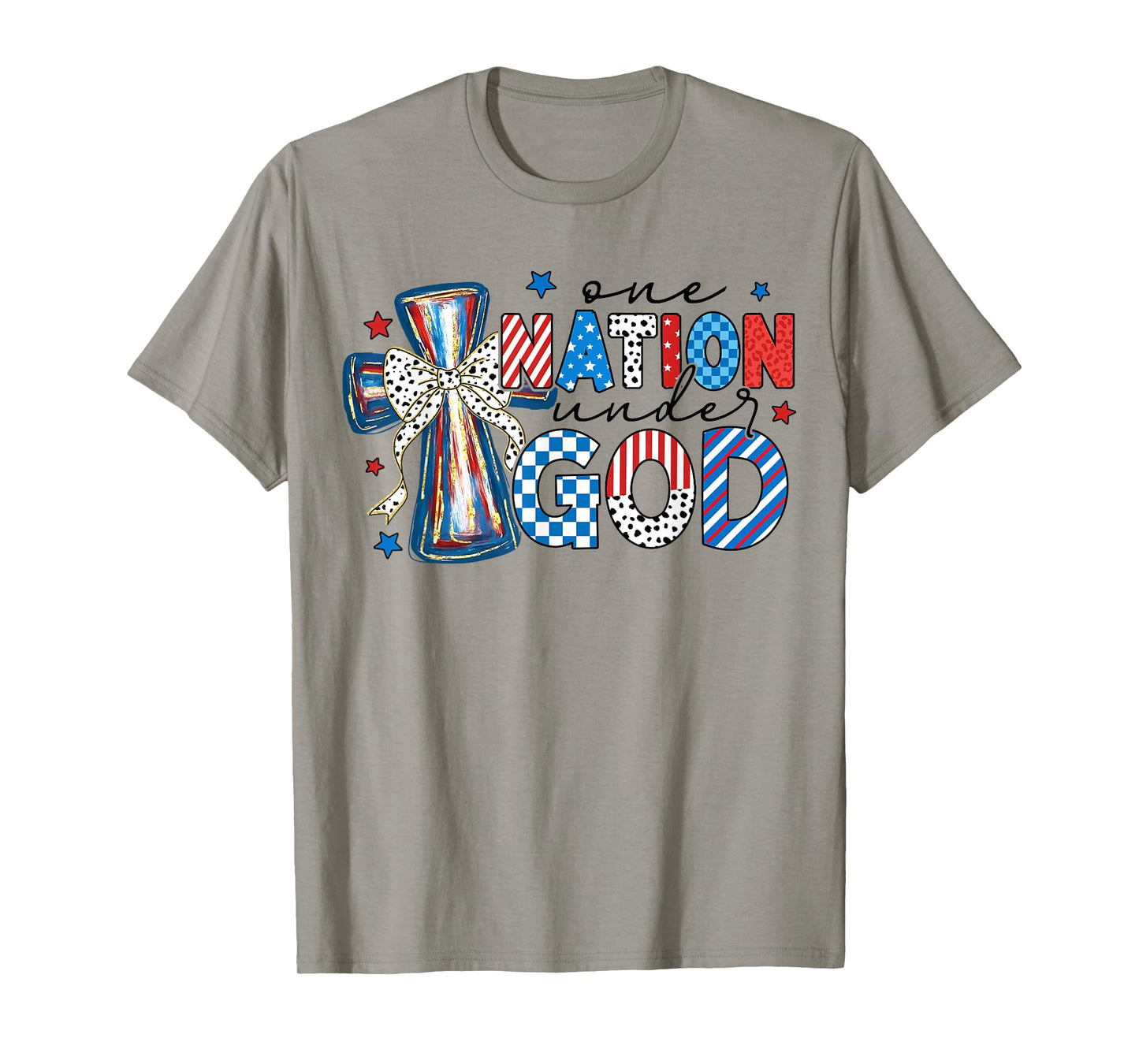 One Nation Under God USA Flag Cross Floral Christian Women T-Shirt