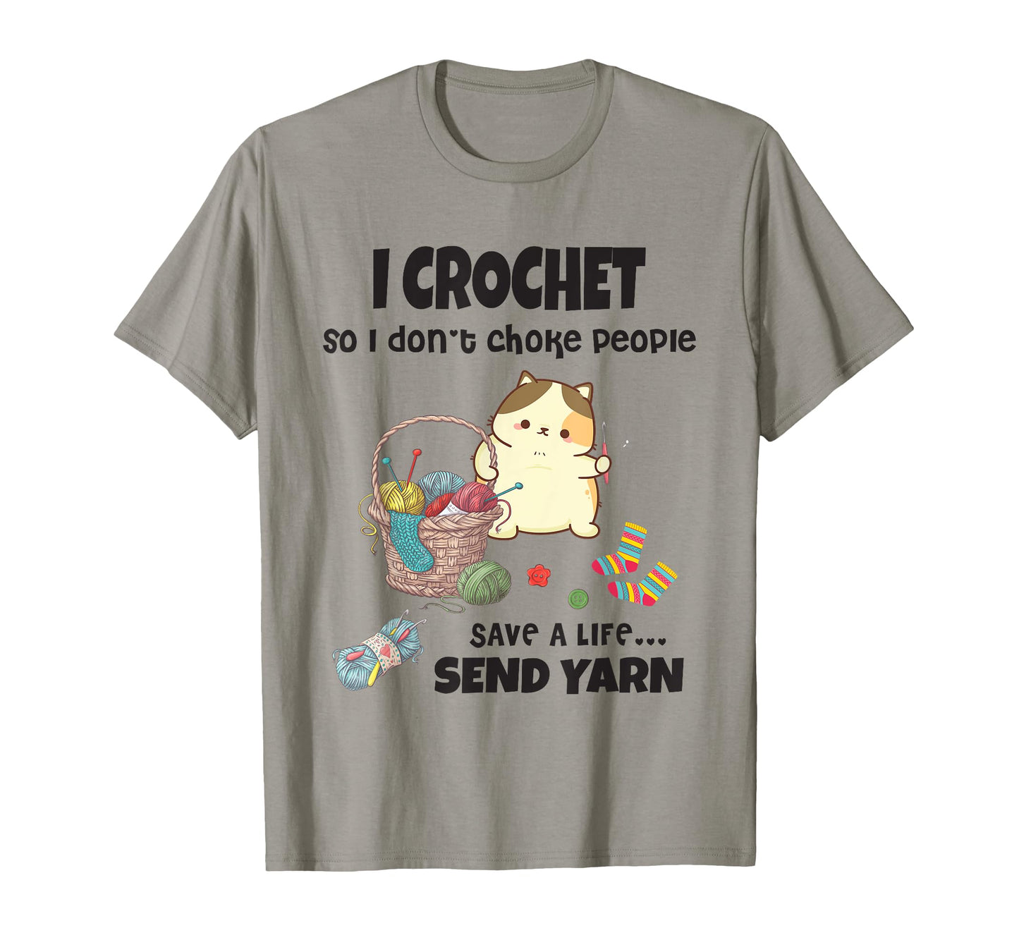 Funny Cute Cat with Crochet And Knitting Yarn Mess for Girls T-Shirt