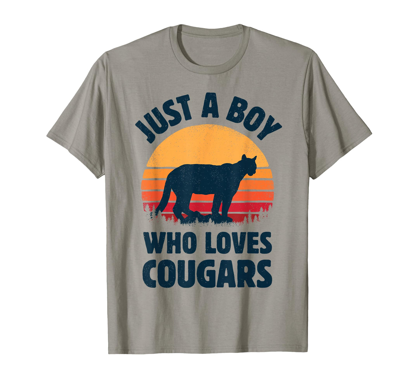 Cougar Just A Boy Who Loves Cougars Men Retro Vintage Sunset T-Shirt