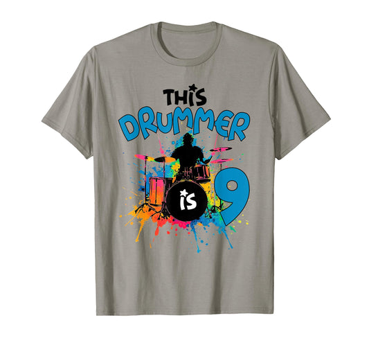 Colorful Drummer 9th Birthday Gift For 9 Years Old Kids T-Shirt