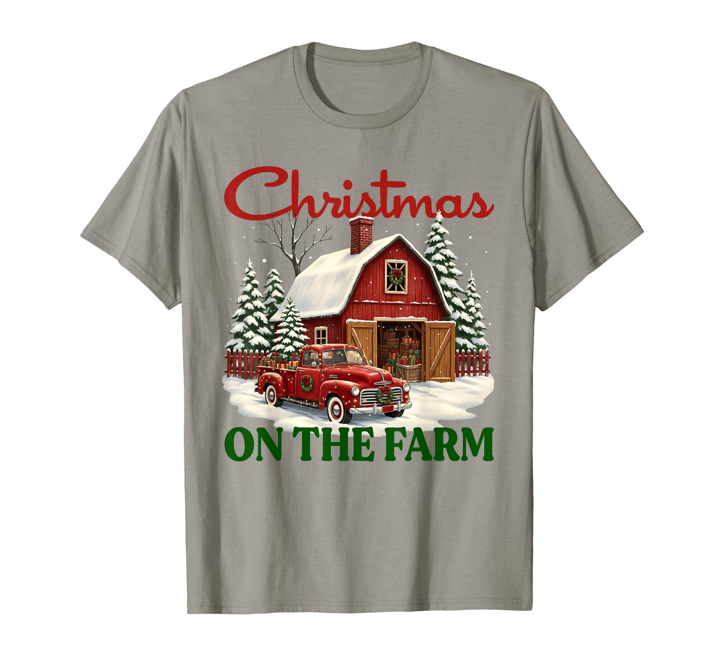 Christmas On The Farm Shirt Vintage Red Truck Barn Xmas Gift T-Shirt
