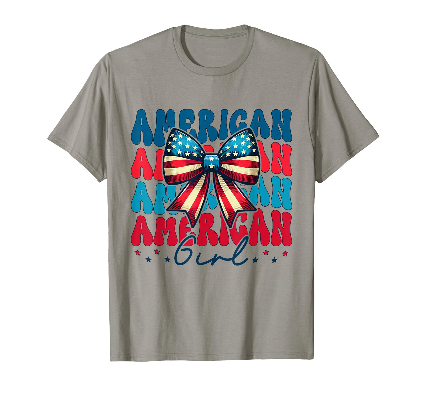 Patriotic American Girl 4th of July Coquette Bow USA Flag T-Shirt