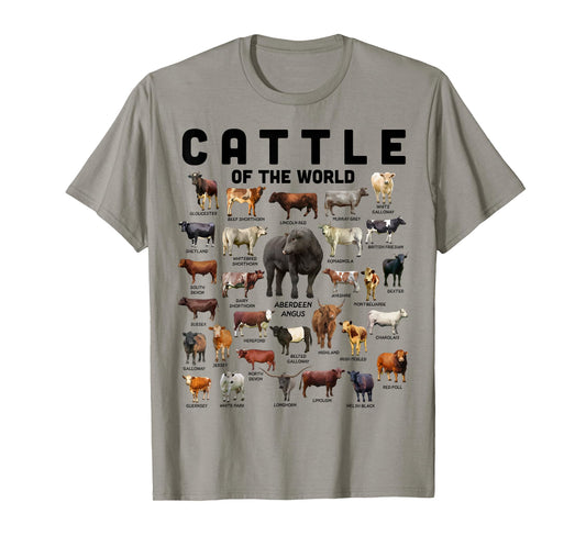 Cow Shirt Cattle Of The World Types Of Cows Funny Farmer T-Shirt