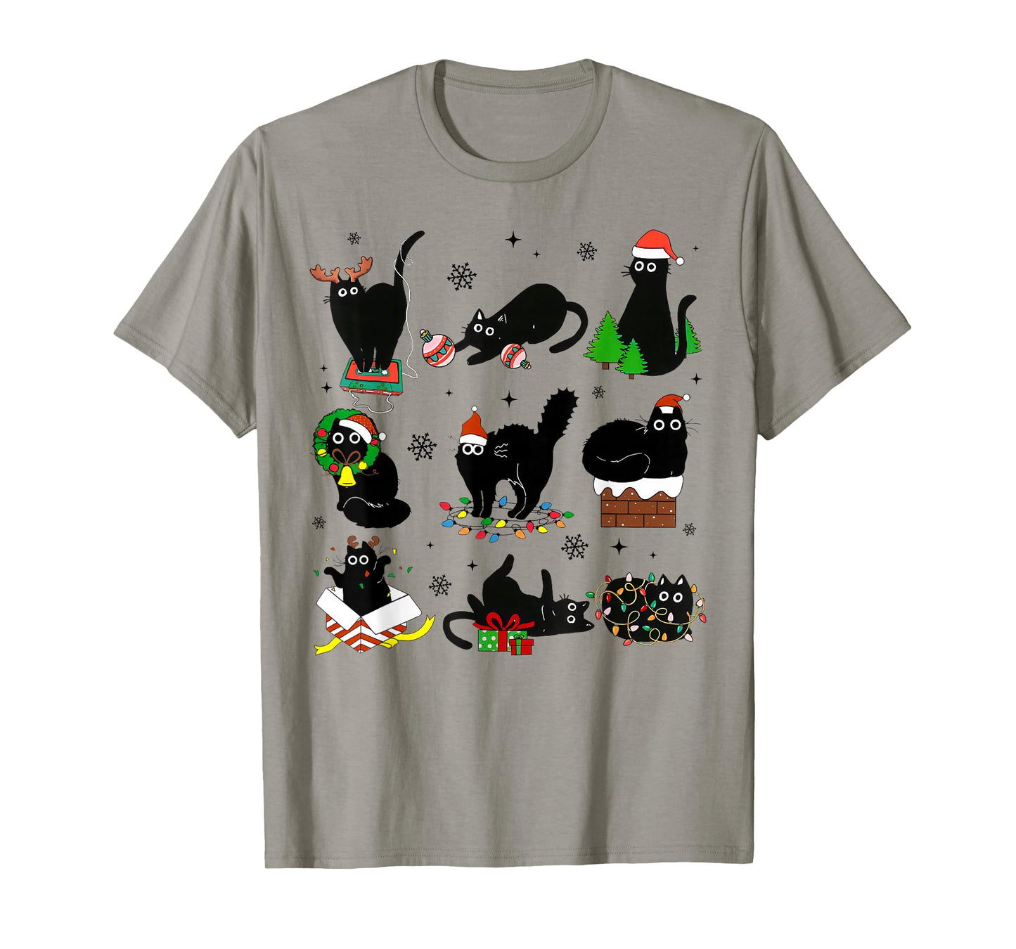 Black Cat Christmas Light Reindeer Santa Xmas Cat Lover T-Shirt