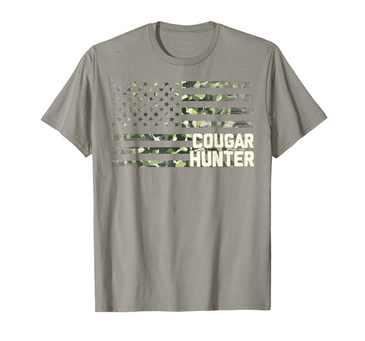 Cougar Hunter American USA Flag Cougar Hunting Camo T-Shirt