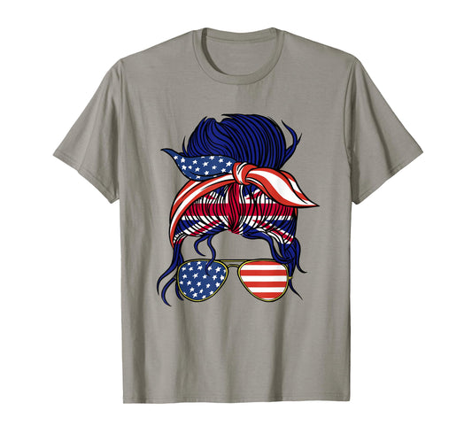 Half American British Roots United Kingdom USA Messy Bun UK T-Shirt