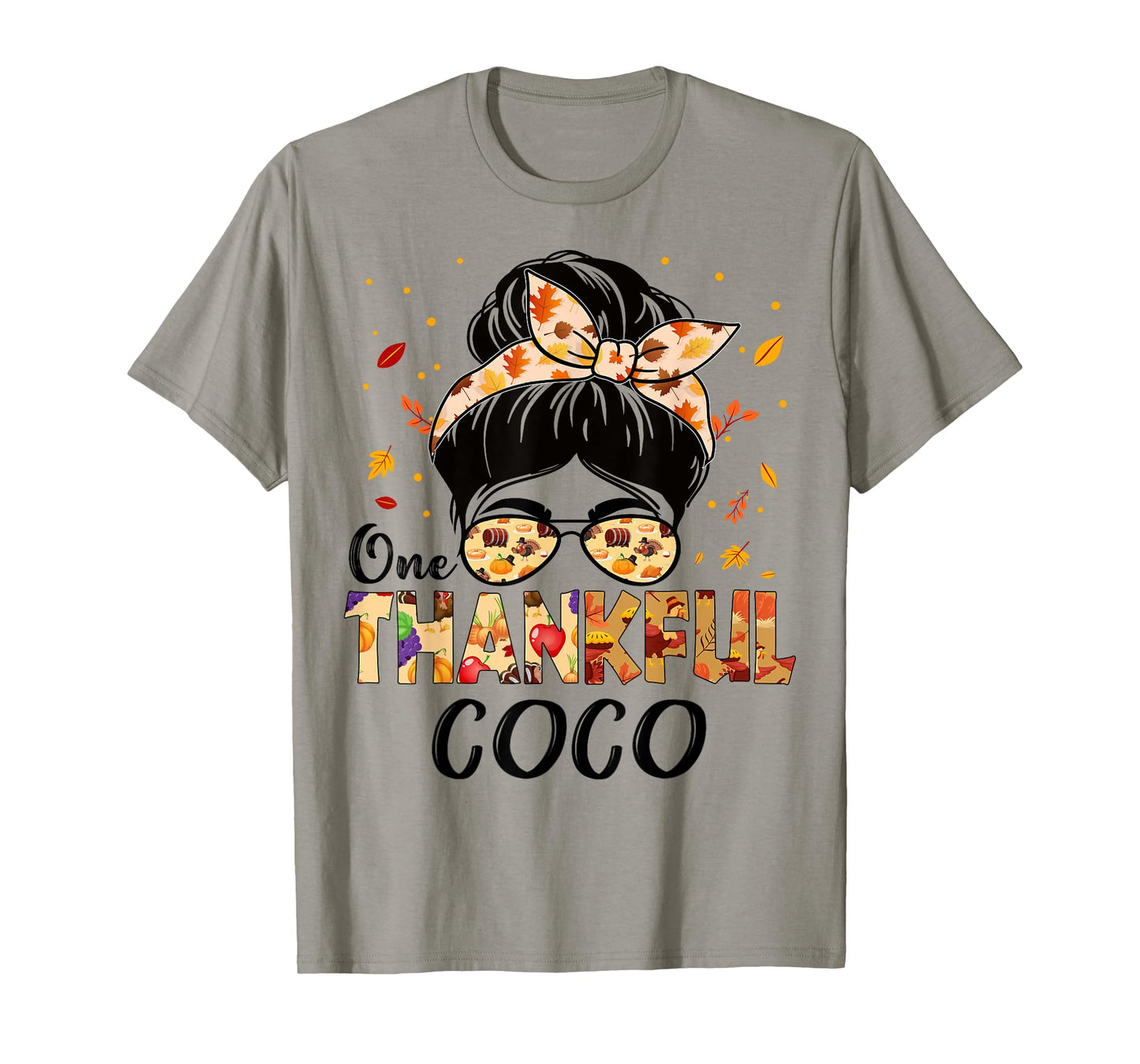 Coco One Thankful Messy Bun Grandma Thanksgiving Fall Autumn T-Shirt