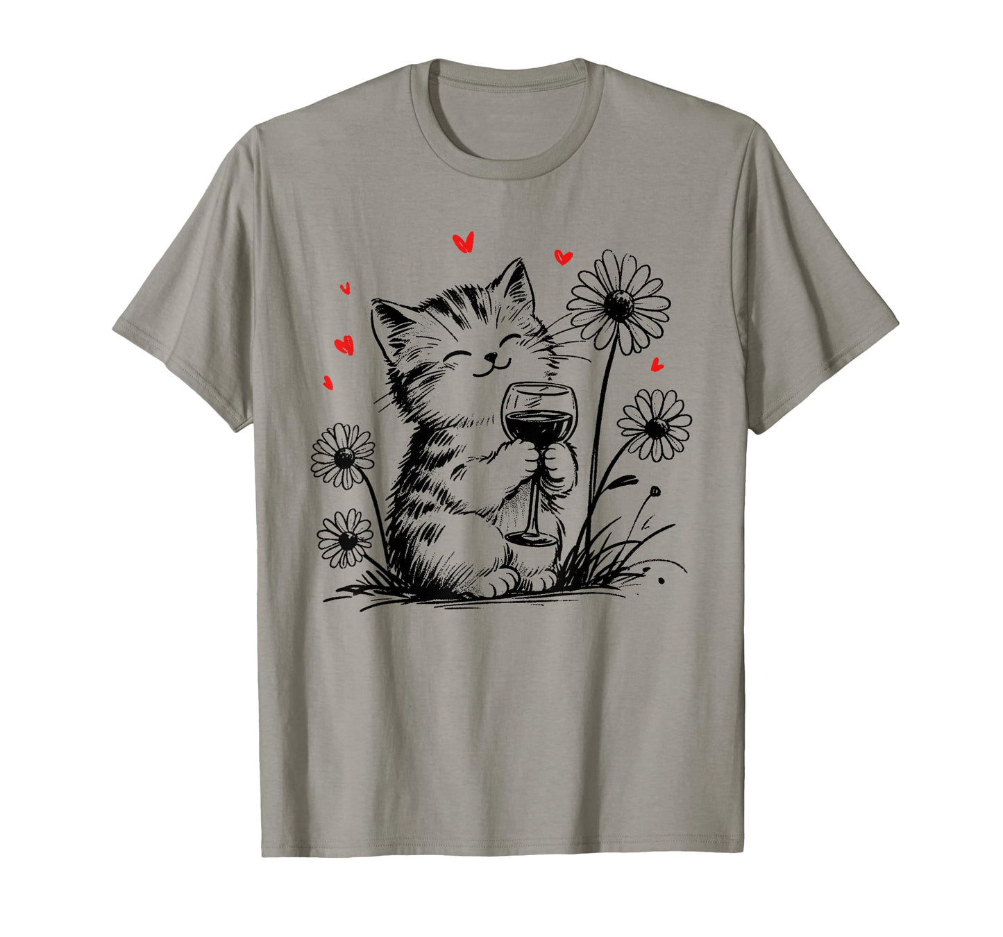 Kitten Drinking Wine - Cute Cat Wine Lover Men Women T-Shirt
