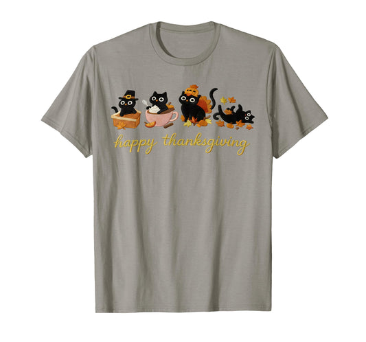 Cute Cat Turkey Happy Thanksgiving Fall Meowy Cat Lover T-Shirt