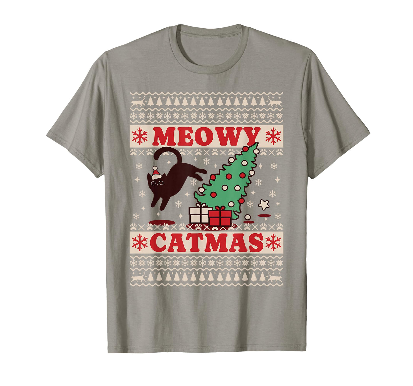 Meowy Catmas, Ugly Christmas Sweater, Cat Christmas T-Shirt