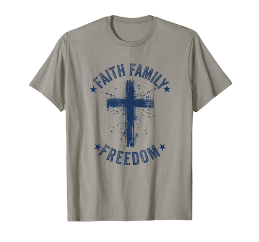 Faith Family Freedom American Flag Patriot USA Christian T-Shirt