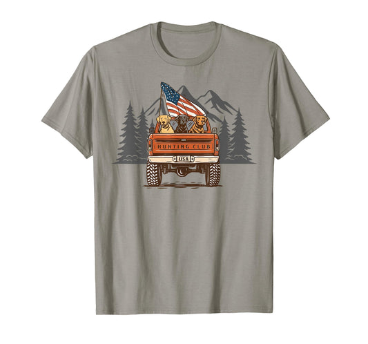 Hunting Club Truck Dogs American Flag Hello Hunting Season T-Shirt