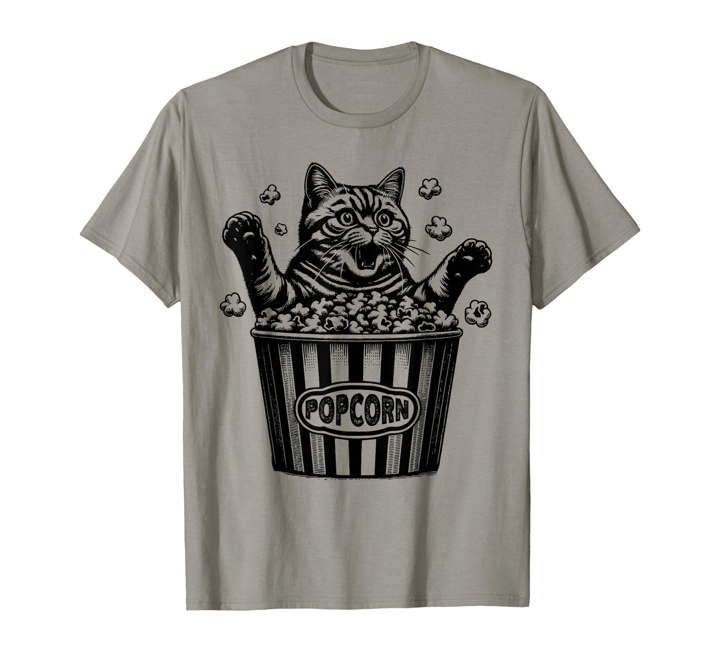 Funny Cat Popcorn Movie Theater Lover Film Buff Movie Night T-Shirt