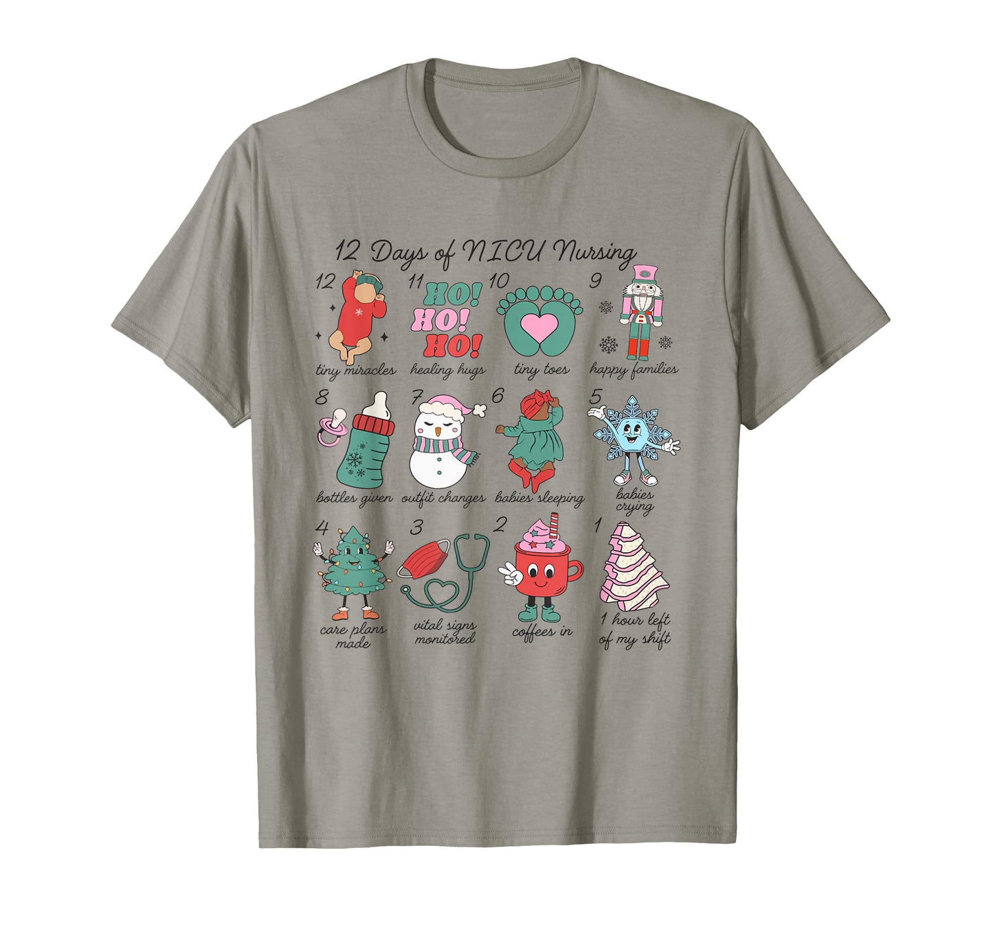 12 Days of NICU Nursing Christmas Neonatal Intensive Care T-Shirt