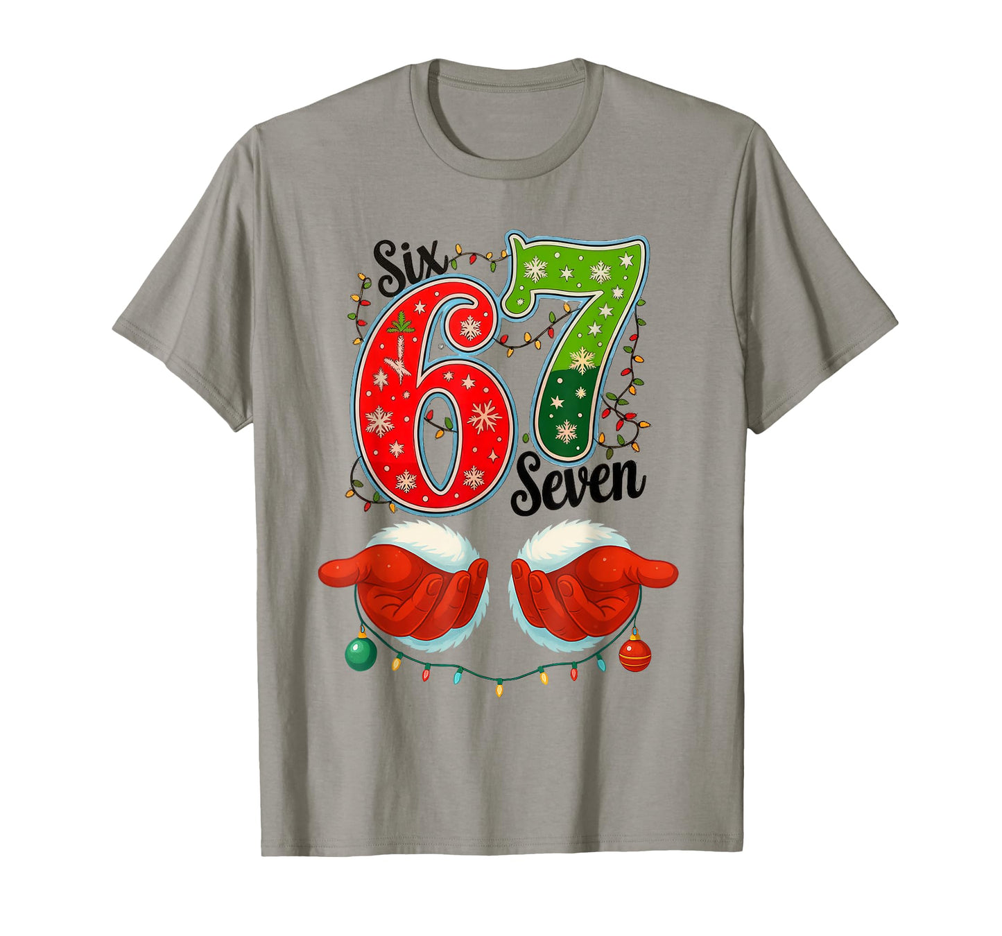 Funny Six Seven 67 Meme 6 7 Christmas Santa Hand Boys Teens T-Shirt