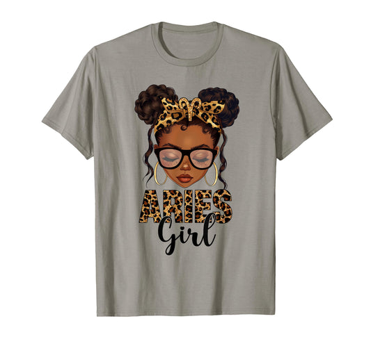 Aries Girl Messy Bun Zodiac Sign Birthday Black Girl T-Shirt