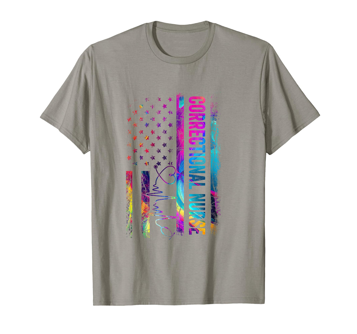 Correctional Nurse Tie Dye American Flag Patriotic Nurse Day T-Shirt for Women Men