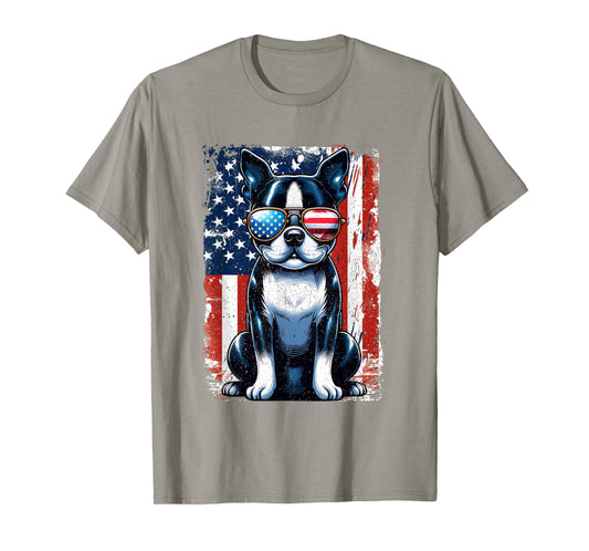 Boston Terrier Dog American USA US Flag Pets Vintage Outfit T-Shirt
