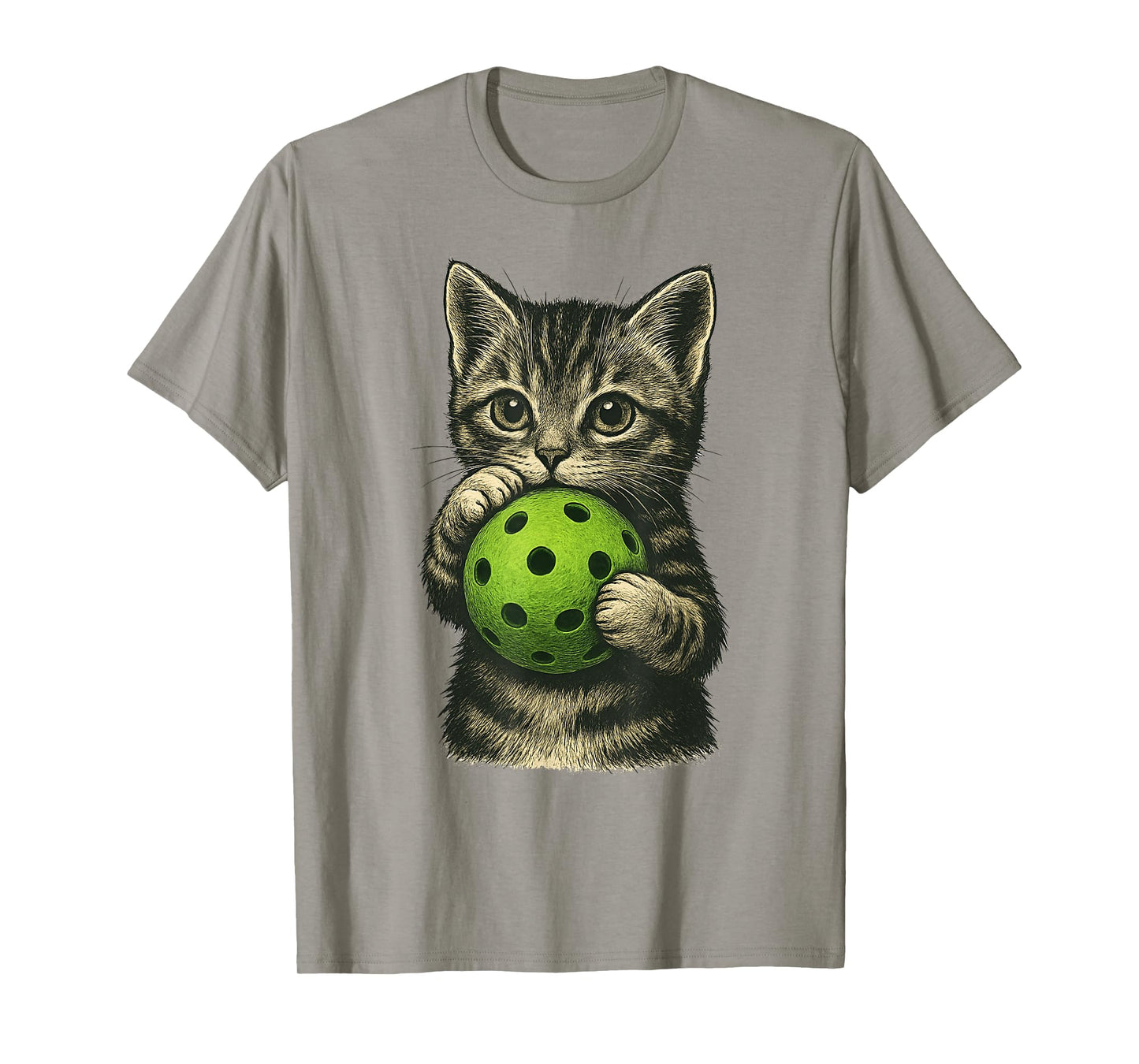 Cute Cat Playing PickleBall Kitten Lovers Pickleball Paddle T-Shirt for Men Women Kids