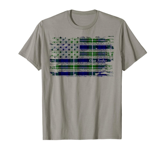 Forbes surname American Flag Scottish Clan Tartan T-Shirt