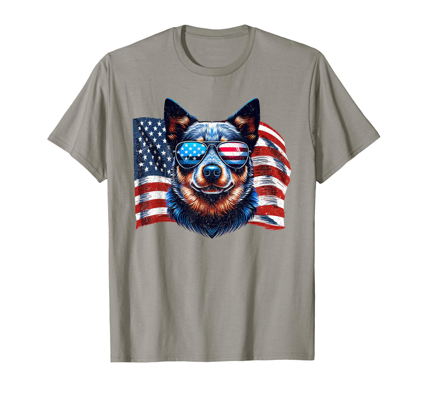 Vintage Australian Cattle Dog American Flag Sunglasses Pets T-Shirt