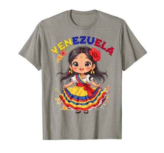 Cute Venezuela Girl Traditional Dress Colorful Art Kids T-Shirt