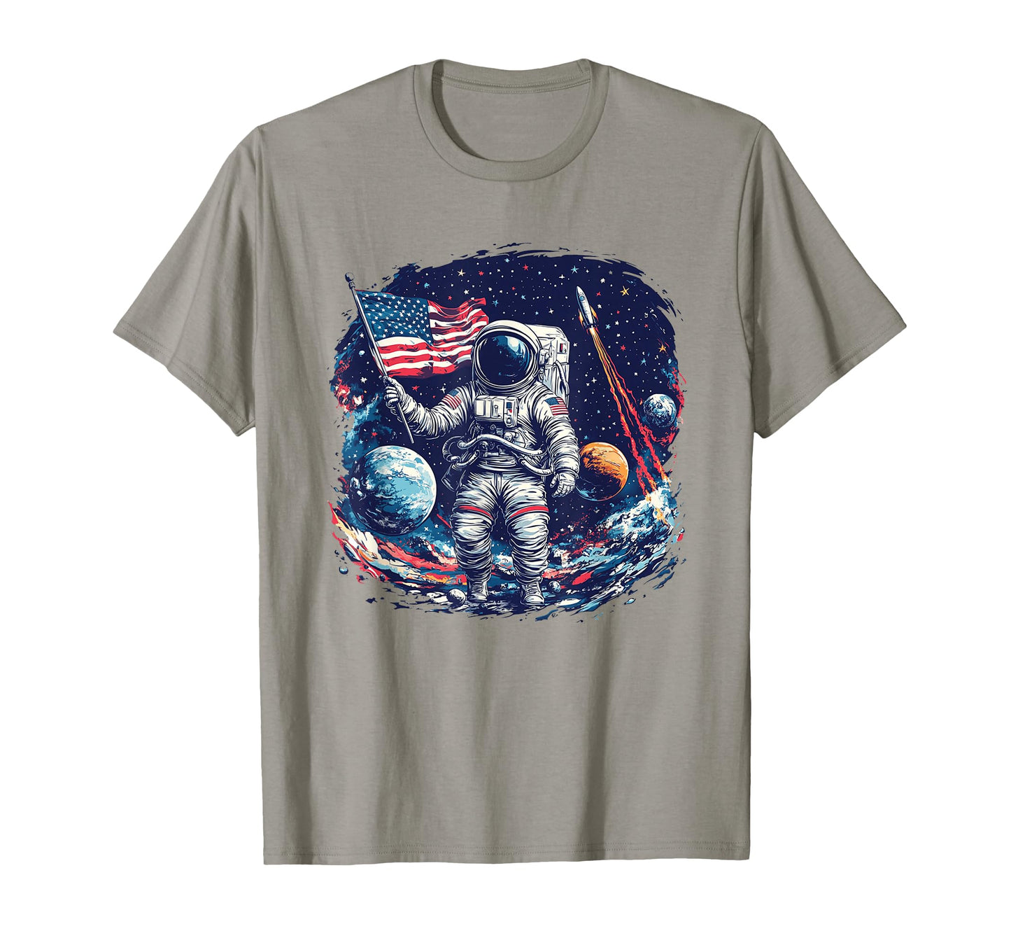 Astronaut in Space with American Flag T Shirt T-Shirt