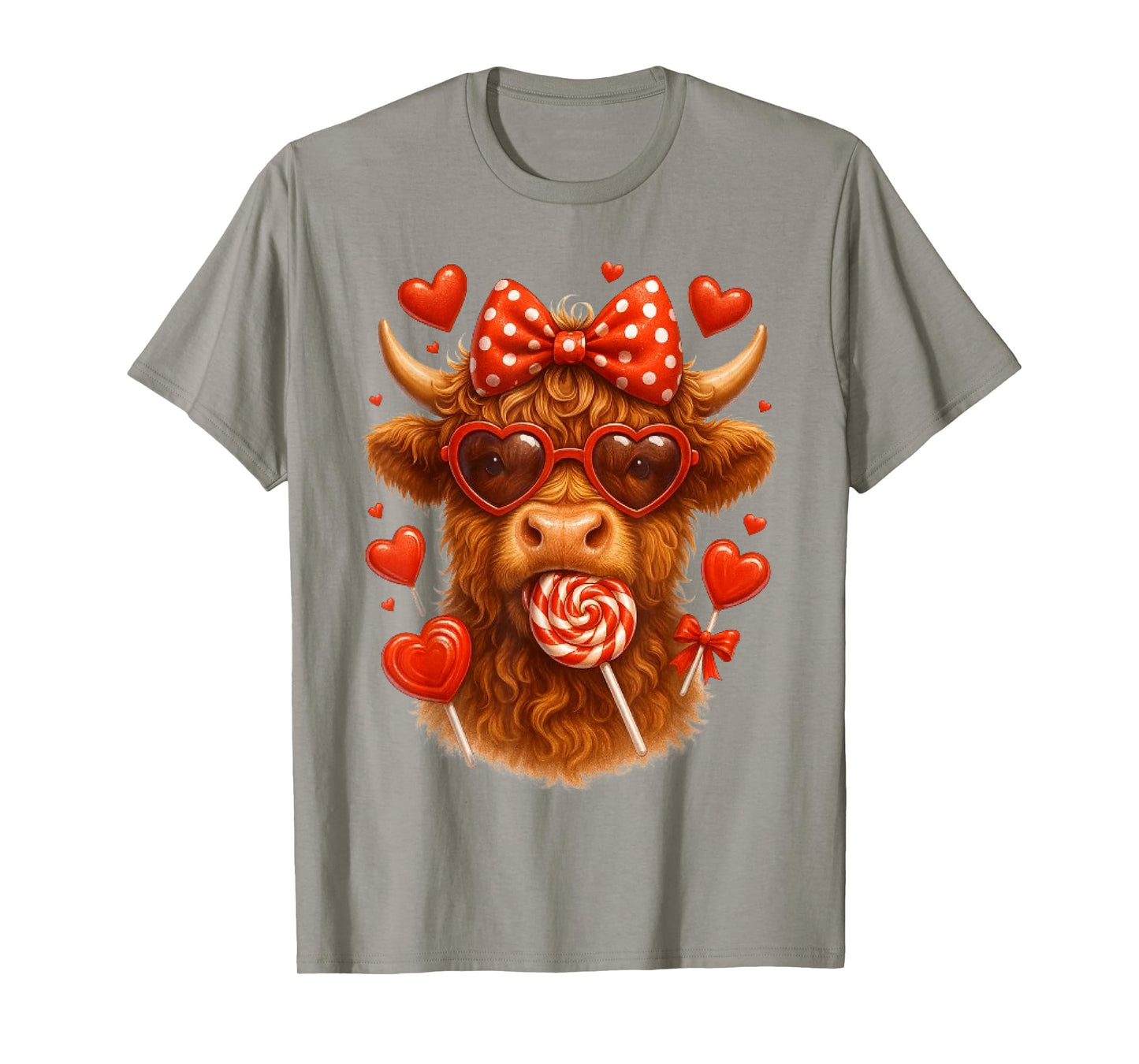 Cute Lollipop Highland Cow Valentine's Day red Hearth Funny T-Shirt