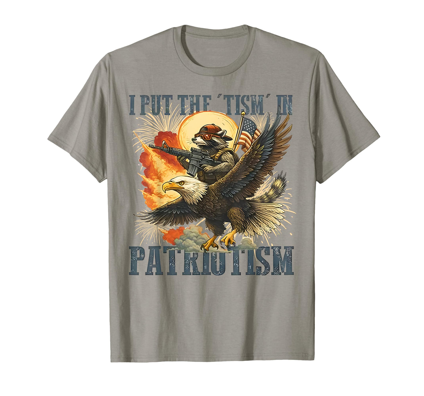 I Put The “Tism” in Patriotism Eagle Raccoon USA Flag Retro T-Shirt