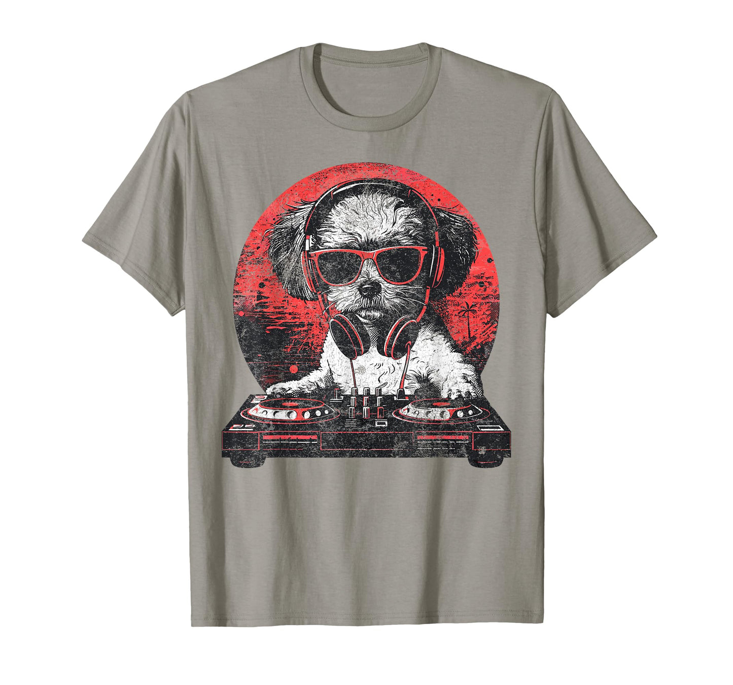 Funny Retro Cool House DJ Shih Tzu Dog Disco Headphone Tech Men Women T-Shirt