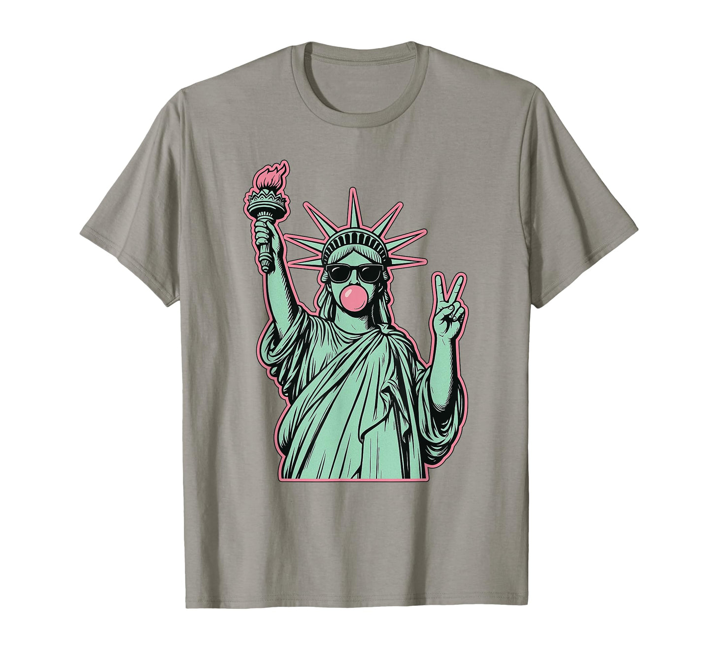 Funny 4th Of July Statue Of Liberty Blowing Bubble Gum Girl T-Shirt