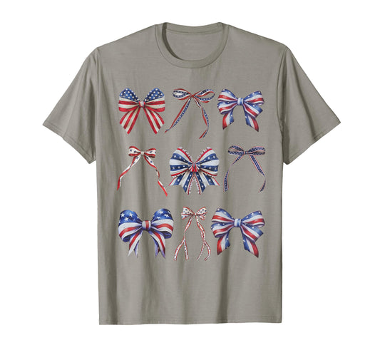 Retro American Flag Coquette Bow Patriotic 4th of July T-Shirt
