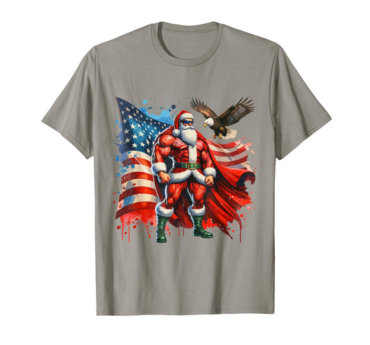 Funny Santa Claus Vintage Patriotic American flag T-Shirt