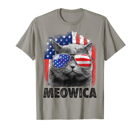 Cat 4th of July Shirts Meowica Merica Men USA American Flag T-Shirt