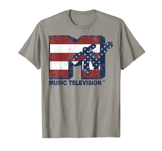 MTV Red White Blue American Flag Stars Stripes Logo T-Shirt