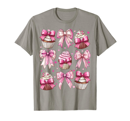 Coquette Bow Cupcake Baking Baker Girl Mom Pink Mother's Day T-Shirt