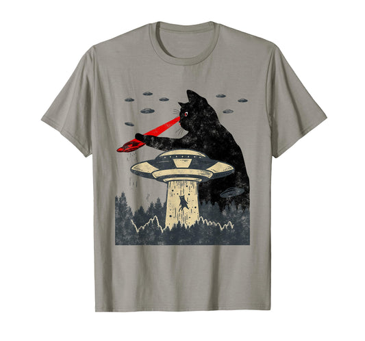 Alien UFO Abduction Laser Eye Funny Cat T-Shirt