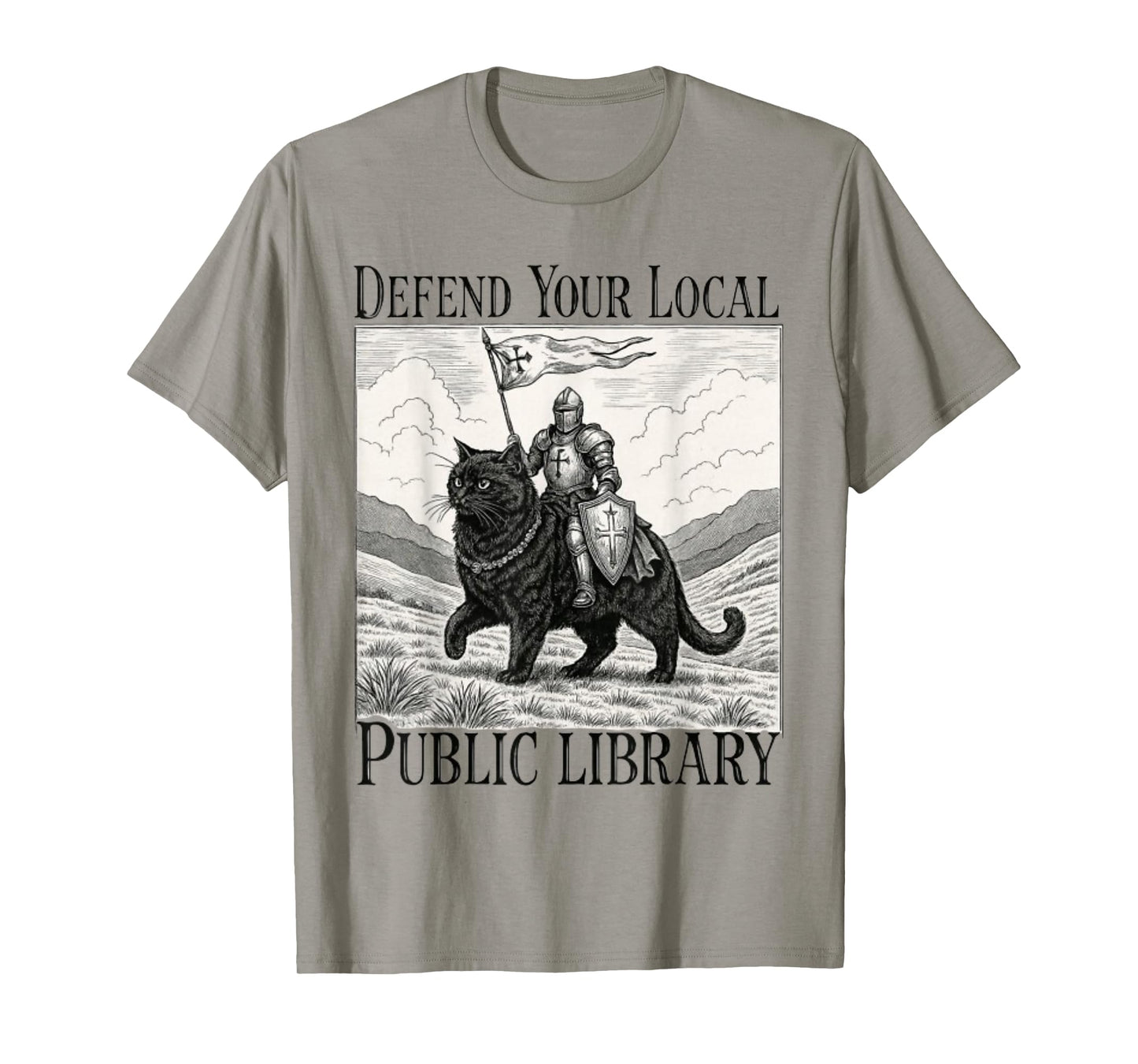 Defend Your Local Public Library Funny Knight Cat T-Shirt