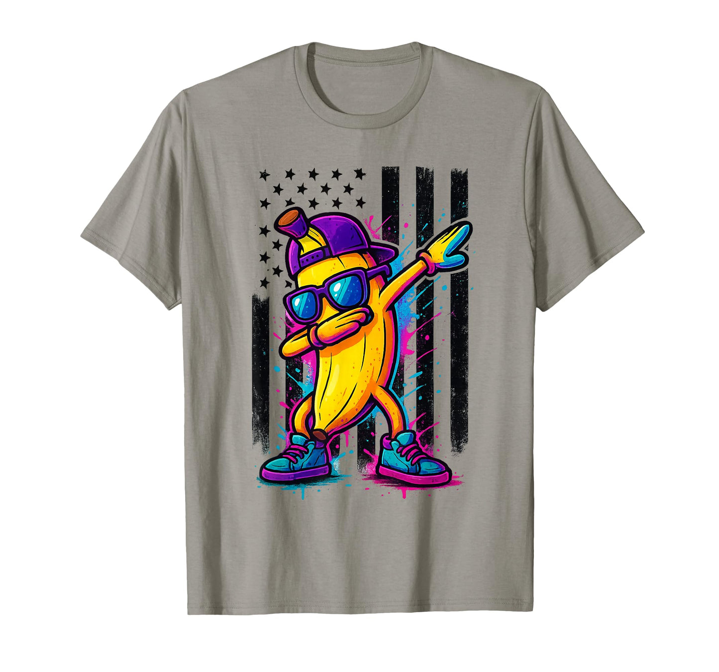 Dabbing Banana Retro American Flag Funny Fruit Dance Kids T-Shirt