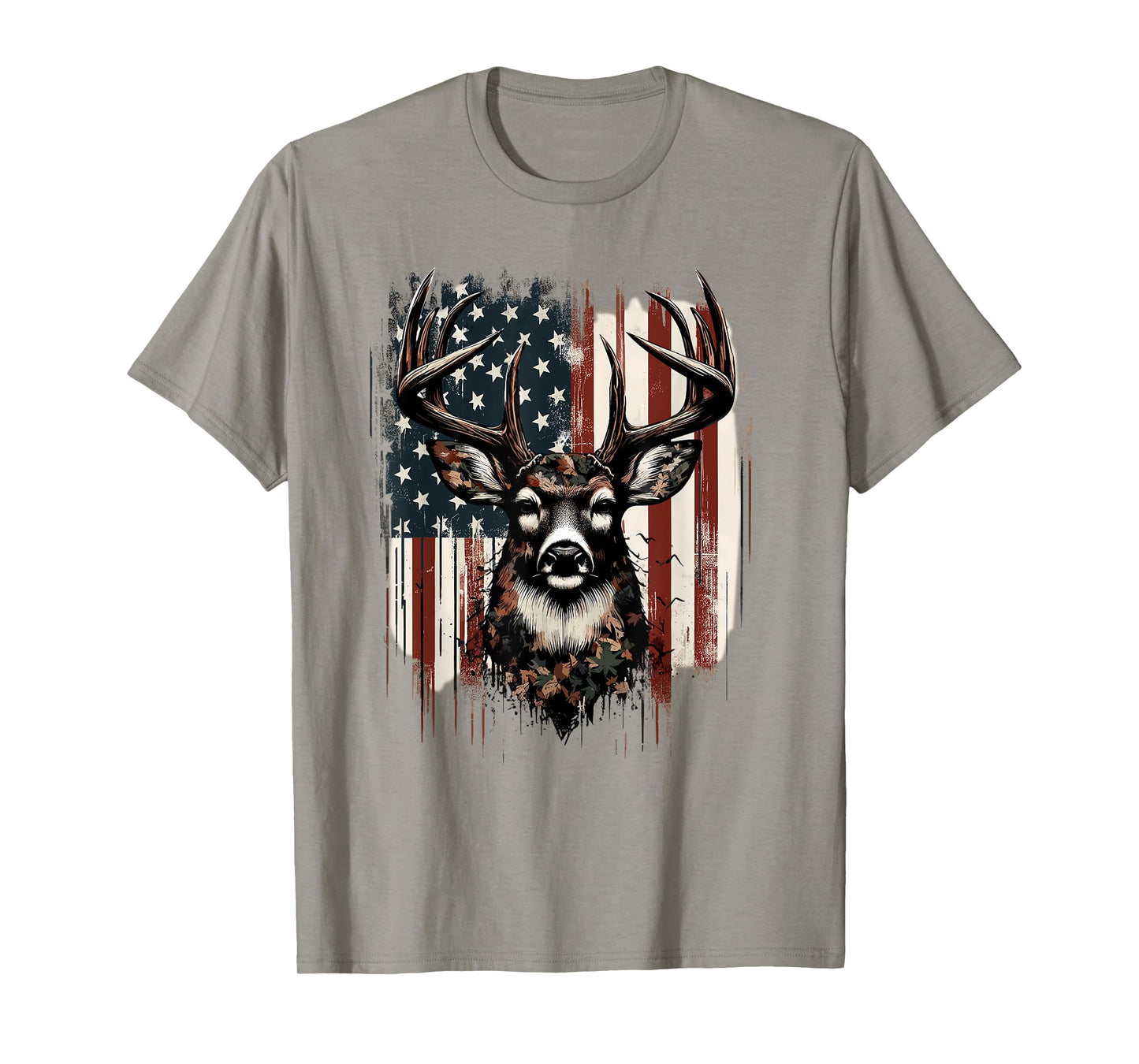 Deer Hunting American Flag Whitetail Buck Antlers T-Shirt