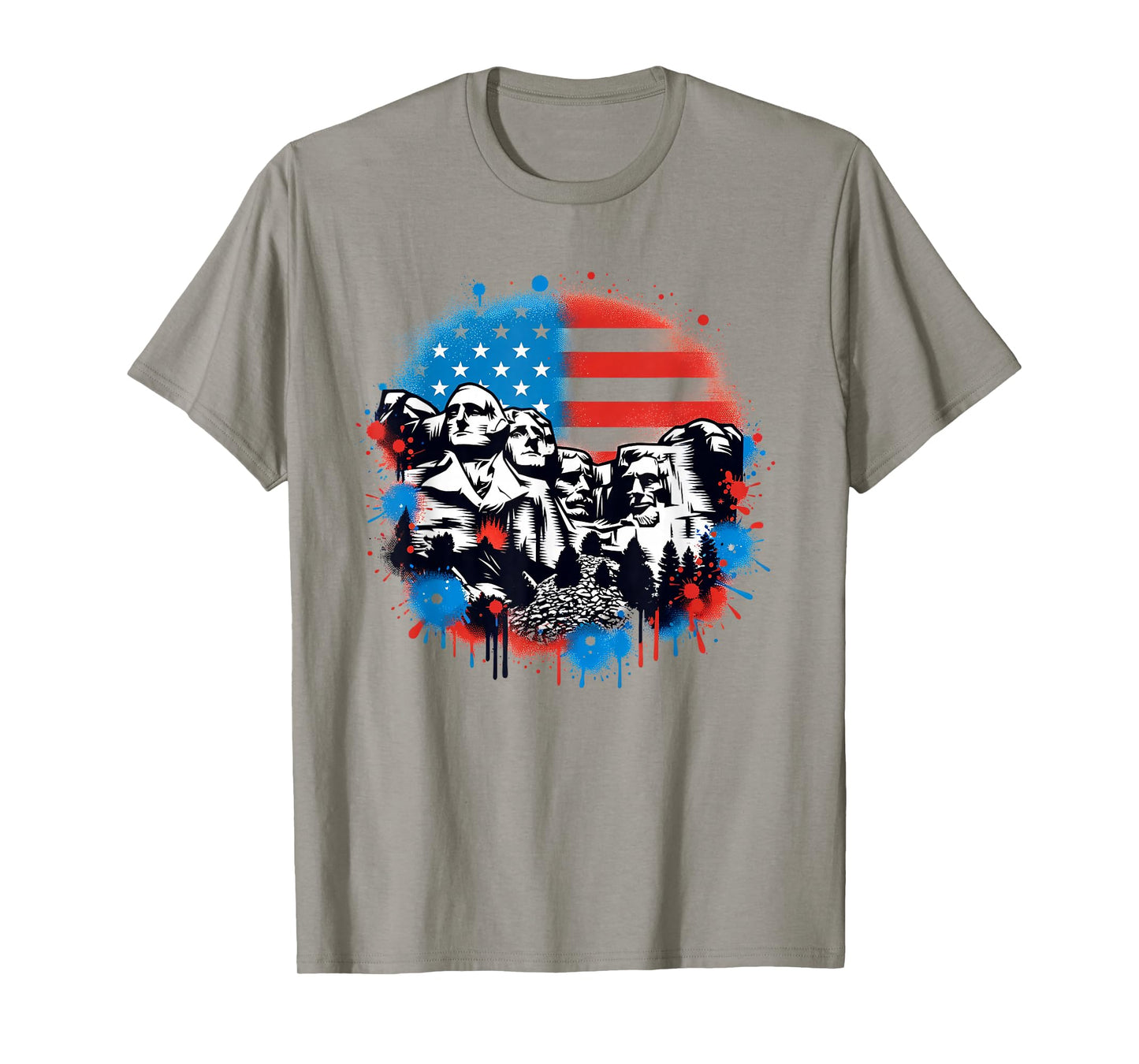 Mount Rushmore Paint Splatter American Flag USA Pride T-Shirt